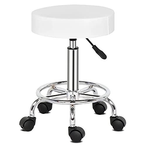 Alightup Tabouret de Bureau Tabouret à roulettes Professionnel Rotation à 360° Chaise a Roulette Salon de Massage Cuisine Bureau Hauteur Réglable Blanc1