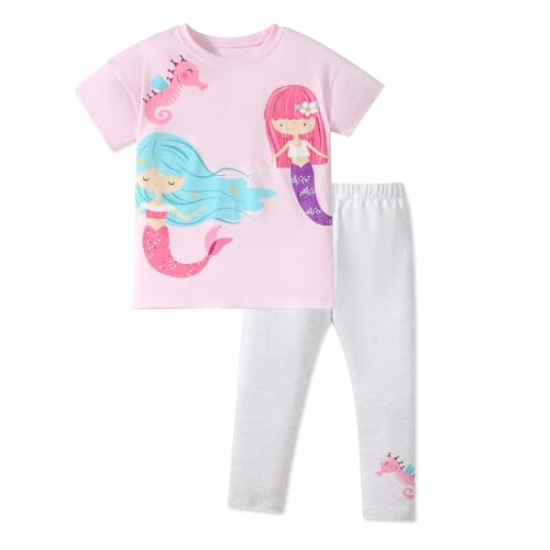 Image of HILEELANG Toddler Girl Easter Outfit Spring Summer Cotton Leggings Pants Tees Shirts Clothing Sets