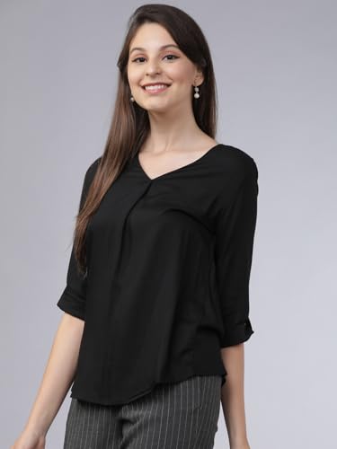 Image of Tokyo Talkies Women's Elegant Embroidered V-Neck Shirt | Long Sleeves for A Chic Look Casual | Tops for Woman | Women Tops | Stylish Top