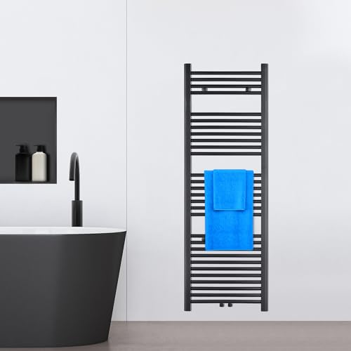 VILSTEIN® Badheizkörper [150x50cm] - Handtuchheizkörper Elektrisch Nutzbar - Handtuchtrockner Badezimmer - Handtuch Heizkörper Bad mit Seitenanschluss - Handtuchheizung - Wandheizkörper (Schwarz)
