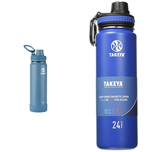 Takeya Actives Insulated Water Bottle with Spout Lid, 24 Ounce, Bluestone & Originals Vacuum-Insulated Stainless-Steel Water Bottle, 24 Ounce, Navy