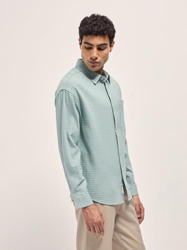 Image of THE BEAR HOUSE Men Pure Cotton Textured Relaxed Fit Overshirt