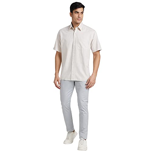 Image of Colorplus Men's Pure Cotton Solid Pattern Classic Fit Spread Collar Half Sleeve Casual Shirt