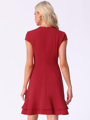Image of Allegra K Women's Cap Sleeves Round Neck Tiered Ruffled Hem Above Knee Dress