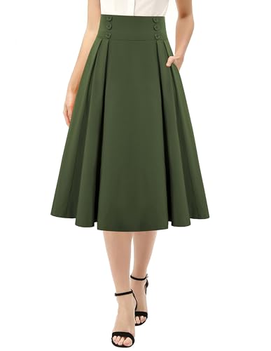 Image of Belle Poque Women's Midi Pleated A-Line Skirts Pockets
