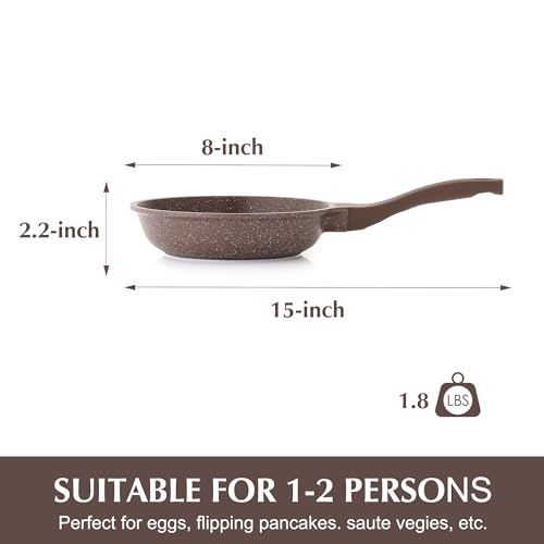 Image of SENSARTE Nonstick Frying Pan Skillet, Non Stick Omelette Pan, Healthy Stone Cookware Chef's Pan PFOA Free, Toffee Brown (8 Inch)