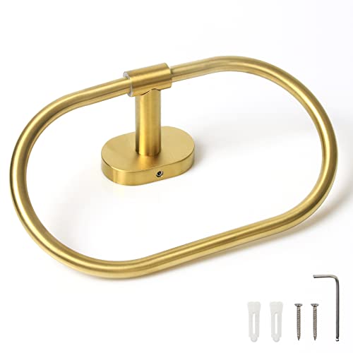 Houseaid Oval Towel Holder For Bathroom, Stainless Steel Towel Ring, Modern Bathroom Hand Towel Rack, Wall Mounted, Brushed Gold #TOP6