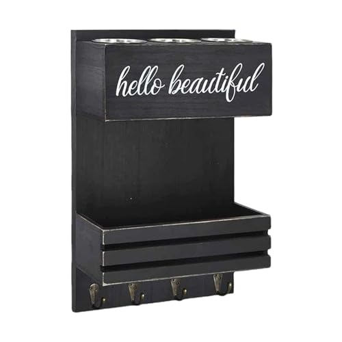 LCSVCCXA Estante de Almacenamiento para Baño Organizador Multifuncional Montado en Pared Soporte de Secador de Pelo de Madera Bandeja Rústica Función Ordenada, Negro, Individual