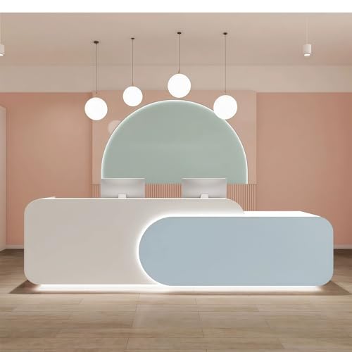 Reception Desk L Shape - Front Desk with Locked Drawers and Hidden LED Lighting, No Assembly Required, for Commercial Counter, Beauty Salons, Retail Counters and Office