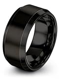 Tungsten Wedding Band Ring 10mm for Men Women Comfort Fit Black Beveled Edge Polished Brushed Size 10