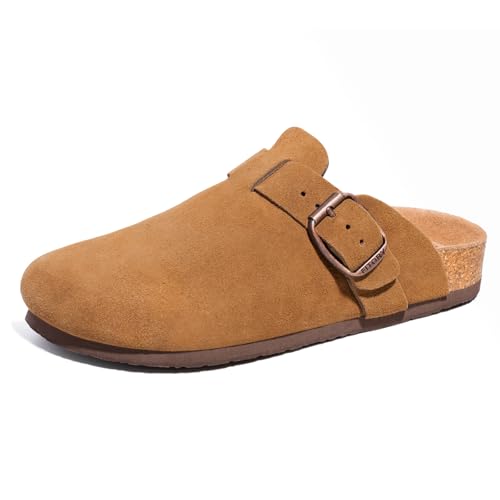 Image of FITORY Mens Suede Clogs with Arch Support Leather Cork Footed Mules