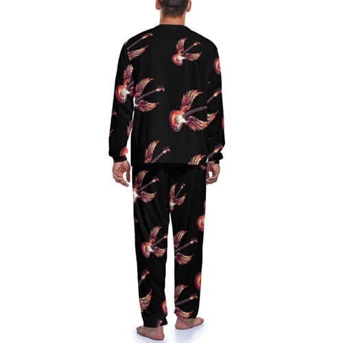 Guitar Mens Pajama Set Soft Long Sleeve Sleepwear Lounge Set Pjs4