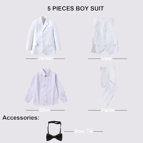 Image of Boy Suits 5 Pieces Formal Suit Set with Adjustable Waist Kids Dress Suit for Wedding Prom