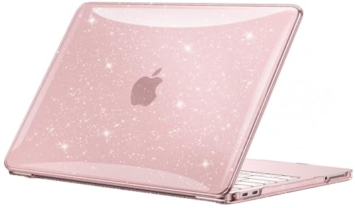 Image of EooCoo Case Compatible with MacBook Neo 13 inch 2026 Model A3404 with A18 Pro chip, Glitter Lightweight Hard Shell Scratch Resistant Protective Cover, Sparkly Blush