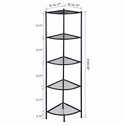 L&H Unico 5-Tier Corner Spa Tower Standing Corner Wire Shelving Unit Storage Furniture Multipurpose Space Saving Storage Rack, Black #TOP1