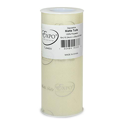 Image of Expo International Decorative Matte Tulle, Roll /Spool of 6 inch X 25 Yards, Lightweight Polyester Tulle Fabric for Tutus, Costumes, and Party Decorations, Washable, Easy-to-Use, Pack of 3, Ivory