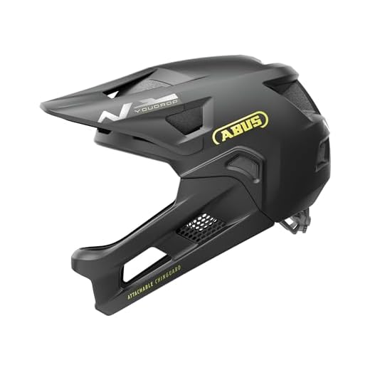 Abus YouDrop FF - casco integrale per bambini e giovani - per un primo approccio alla mountain bike - con mentoniera rimovibile, Nero, S (48-55 cm)
