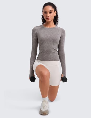 Image of CRZ YOGA Seamless Top Waist Length | Training, Chafe-Free, Slim Fit, Raglan Sleeves, Mesh Vents, Workout, Long Sleeve Shirts for Women