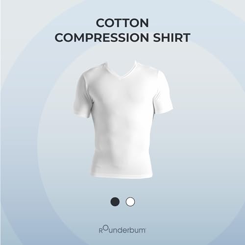 Rounderbum Men’s Compression Tech Slim Fit Cotton T-Shirt – Posture Support & Core Shaping Undershirt, 2 Colors2