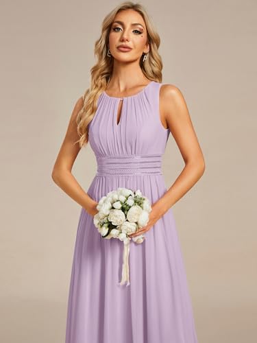 Image of Ever-Pretty Women's Chiffon Sleeveles Summer Formal Wedding Guest Dresses Ruched A Line Hollow Out Crew Neck Bridesmaid Dress