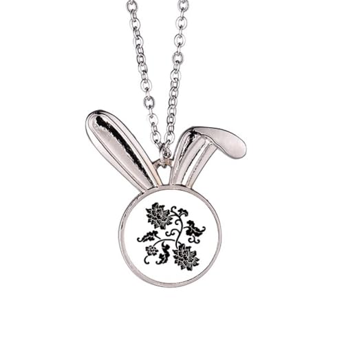 Collier lapin fleurs noires pendentif tendance collier animalier floral femme