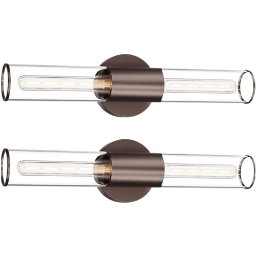 Image of Bathroom Vanity Light Fixture, 2-Light Oil Rubbed Bronze Wall Sconce Lighting Fixture with Clear Glass, Indoor E26 Stocket Wall Lamp for Mirror Living Room Hallway, 2 Pack