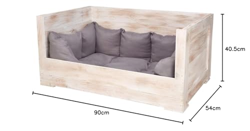 Kistenkolli Altes Land Hundebett Balu aus Holz mit Kissen 115x54x40,5cm Hundekorb Hundekissen Schlafplatz Vintage Hundesofa