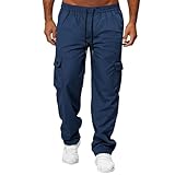 Generisch Arbeits Hosen Herren Cargo, Jogging Pants, Lässige Cargohose Für Männer Freizeithose Mit Tasche Arbeitshose Schwarz Schnittschutzhose Hausanzug Spodnie Robocze (3XL, Marine)