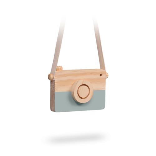 Câmera Retro Madeira Pinus Infantil Decoração Criativa Cinza