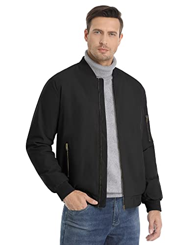 Boladeci Mens Winter Jackets Windproof Water Resistant Warm Lining Full Zip Flight Bomber Jackets Casual Stylish Outerwear Coats Black L #TOP1