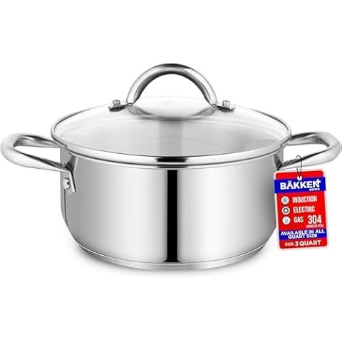 Bakken-Swiss Deluxe 3-Quart Stainless Steel Stockpot w/Tempered Glass See-Through Lid - Simmering Delicious Soups Stews & Induction Cooking - Exceptional Heat Distribution - Heavy-Duty & Food-Grade Cover