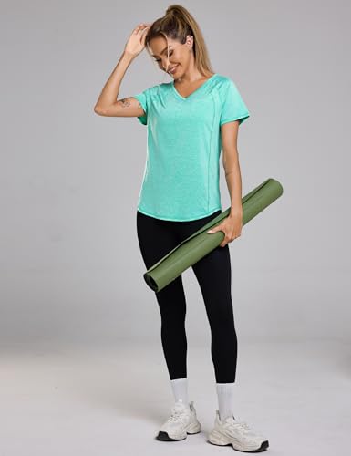 Wayleb Camiseta Deportiva Mujer de Manga Corta Camisetas de Cuello en V Mujer Ropa Deporte Secado Rápido Yoga Fitness Running Top Entrenamiento Atlético