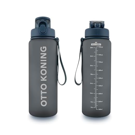 Otto Koning Borraccia 1 Litro Palestra Borracce Fitness Antigoccia, Bottiglia Acqua BPA Free con Apertura Un Pulsante, Spazzola Pulizia Inclusa - Per Scuola, Ufficio, Sport