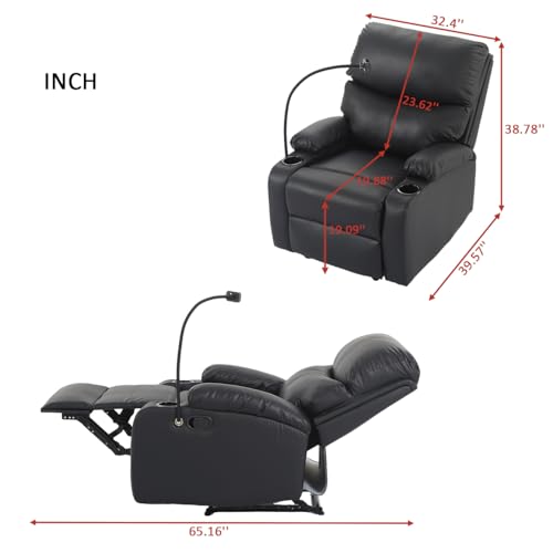 Image of Recliner Chair, Oversized Reclining Chair with Phone Holder & 2 Cup Holders, Leather Wide Rocker Chair for Adults, Single Reclining Sofa Recliner for Living Room, Office, Theater Seating