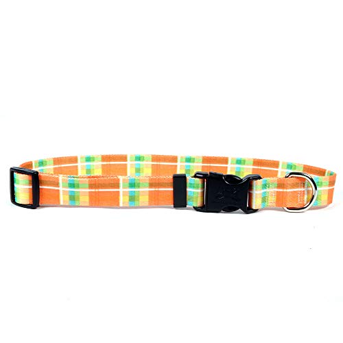 Image of Yellow Dog Design Easy-Snap Pet Collar, Madras Orange, Extra Small 8 inch - 12 inch