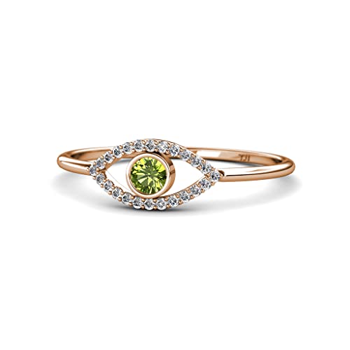 Round Peridot & Diamond Women Evil Eye Promise Ring 0.35 Ctw 14K Rose Gold-4.5 #TOP1