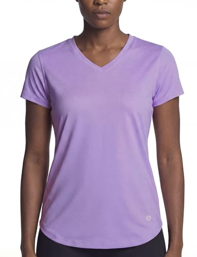 GritGlacier Womens V-Neck Shirt Instant Cooling Quick Dry Short Sleeve Moisture Wicking Workout Tops Summer Athletic Tee(Airy Lilac M)