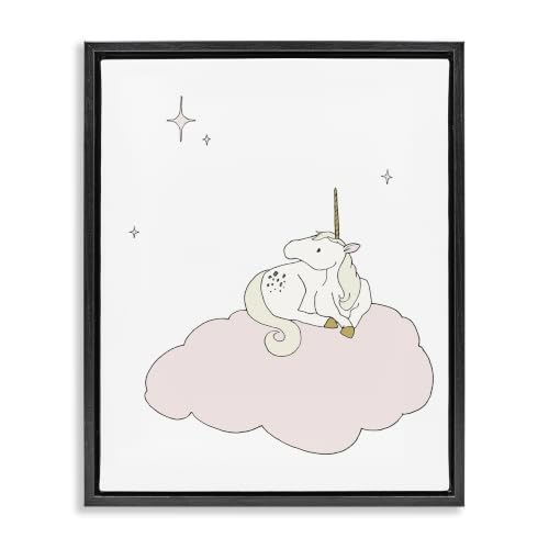 'Casual Unicorn Laying on Cloud Watching'| Floating Frame Canvas Art
