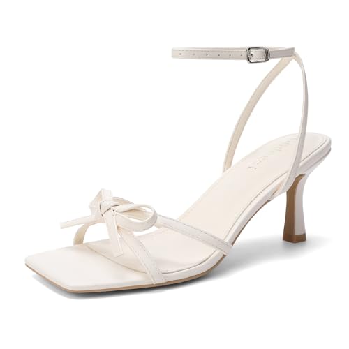 Image of Goderci Kitten Heels with Bow Strappy Heels for Women | Square Open Toe, Mid Heeled Sandals