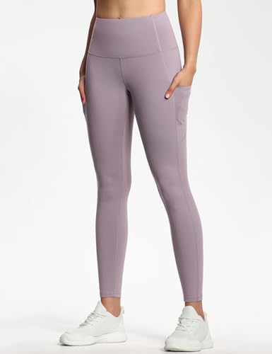 Image of THE GYM PEOPLE Thick High Waist Yoga Pants with Pockets, Tummy Control Workout Running Yoga Leggings for Women