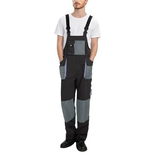 Pantalones de trabajo para hombre, pantalones de peto ligeros con muchos prácticos bolsillos cargo, cintura elástica, monos ajustables, mono básico de verano, traje de una pieza, O Marrón, XXXXL