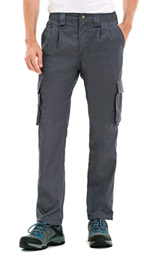 Clothin Men's Elastic Waist Cargo Pants Outdoor Tactical Pants with Pockets(Gray,L,32L)
