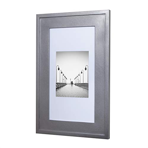 Image of 14x24 Concealed Picture Frame Medicine Cabinet without Mirror for Bathroom, Recessed in the Wall, Made in North America, Real Wood, NO MDF, Adjustable Shelves, Hidden, Silver
