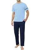 【Algodón transpirable y suave】- Hecho de 95% algodón de alta calidad y 5% elastano, este pijama para hombre es excepcionalmente suave, transpirable y cómodo. La tela de algodón natural permite una circulación óptima del aire, manteniendo la frescura durante toda la noche, ideal para el calor del verano. No causa irritaciones en la piel, perfecto para un sueño reparador.