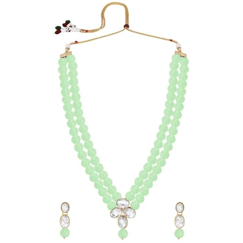 Image of Peora Crystal Faux Pearl Kundan Necklace & Jewelry Set Gift for Women