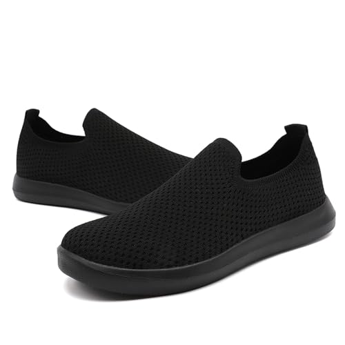Womens Running Walking Shoes Slip on Sneaker Casual Tennis Gym Athletic Workout Lightweight Breathable Fitness Hiking Shoe Black Size 8