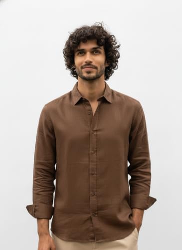 Image of Men's Linen Cotton Shirt | Solid Design | Full Sleeve | Regular Fit | Button Down Collar | Summer Casual & Formal Wear