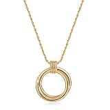 FRUMOS Dainty Layered Choker Necklace 18K Gold Plated Y Pendant Necklace Multilayer Bar Disc Necklace Adjustable Layering Choker Necklaces for Women Girls（Double ring necklace）