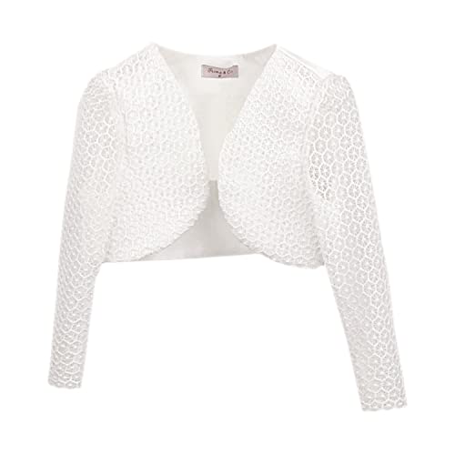 Girls Long Sleeve Floral Lace Bolero Cardigan Kids Shrug Cover Up Fancy Textured Design Special Occasion Smart Look Top 3-14Y