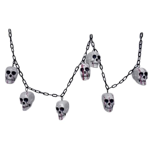 6Ft Halloween Skull Garland Banner Gothic Chained Party Home Hanging Decor (Light Grey, 1.8m)
